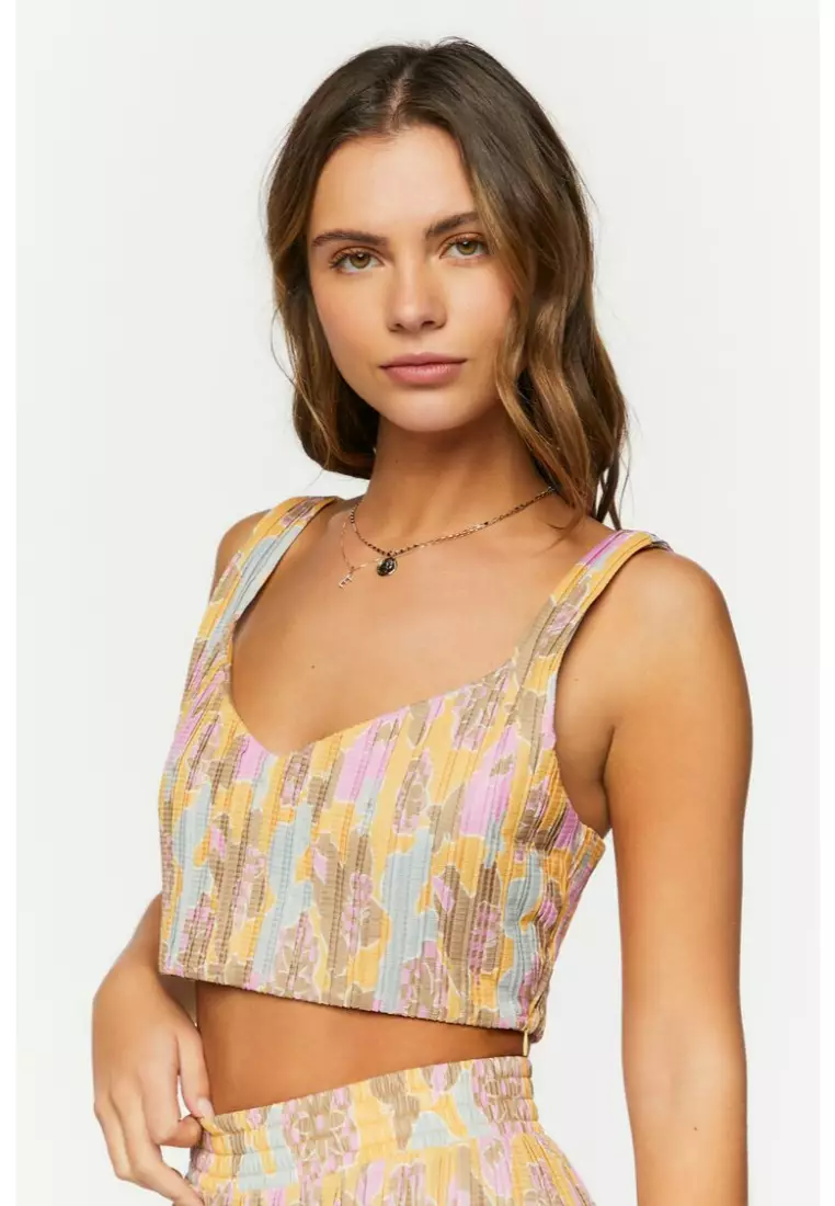 Buy FOREVER 21 Floral Eyelet Lace-Up Tank Top 2024 Online