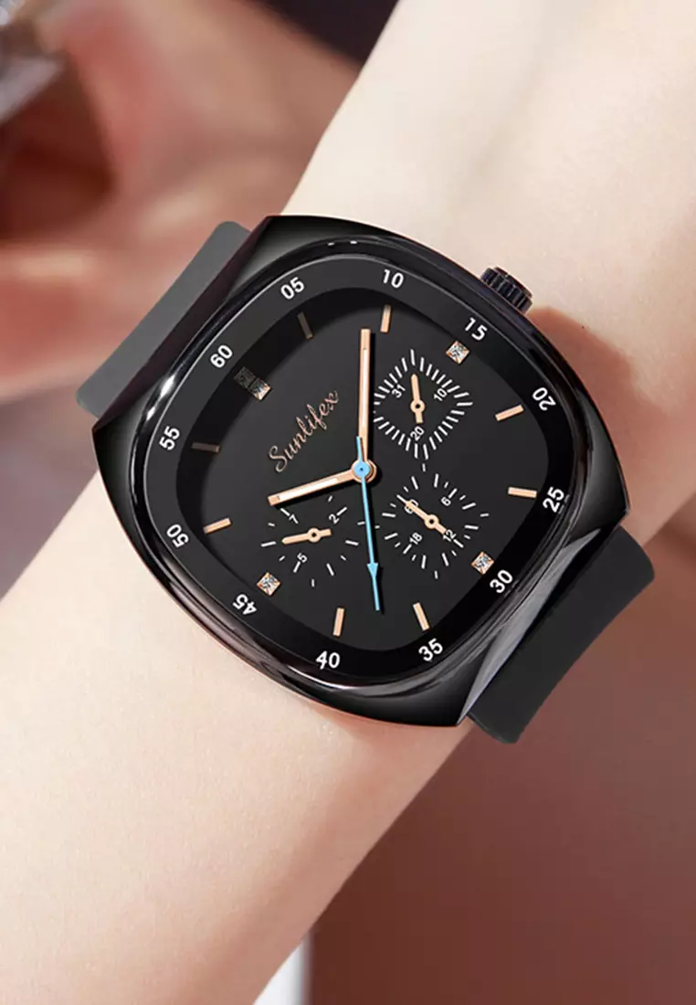 Jam Tangan Wanita Anti Air Original Kasual Mode Tali Silikon Jam Tangan Cewek Korea Black