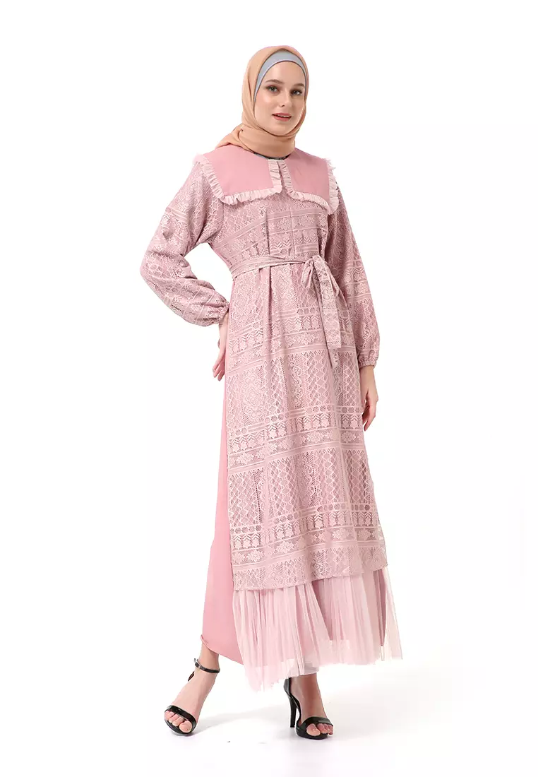 Dyandra Dress Gamis Muslimah Long Sleeve Regular Fit High Quality Premium - DustyPink