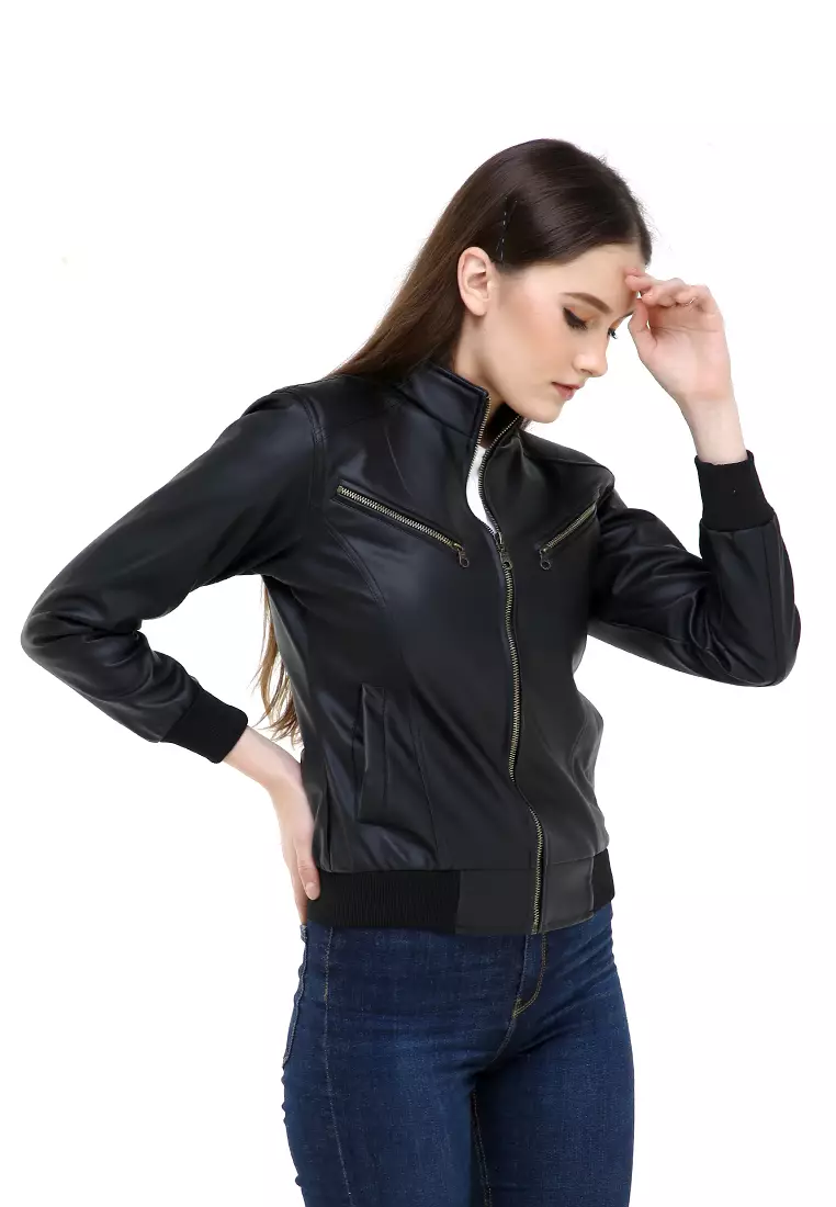 Hardwin Jaket Wanita Casual Longsleeve Outer Material Leather Kulit ORIGINAL