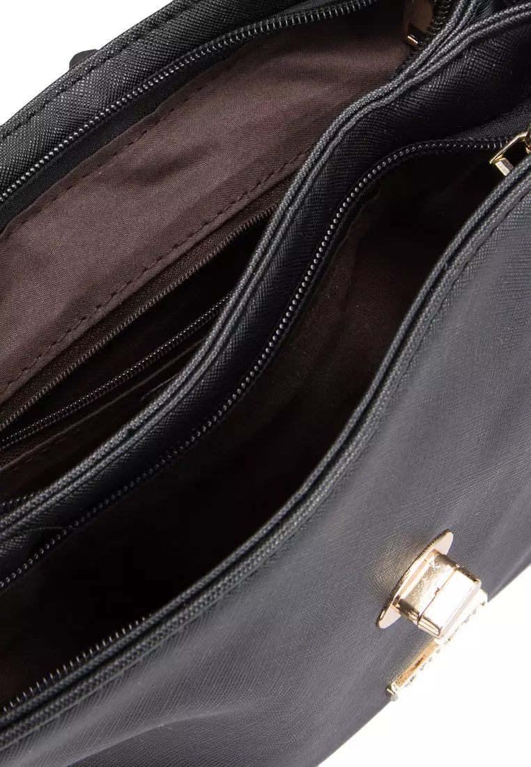 Unisa Saffiano Texture Mini Sling Bag With Turn Lock