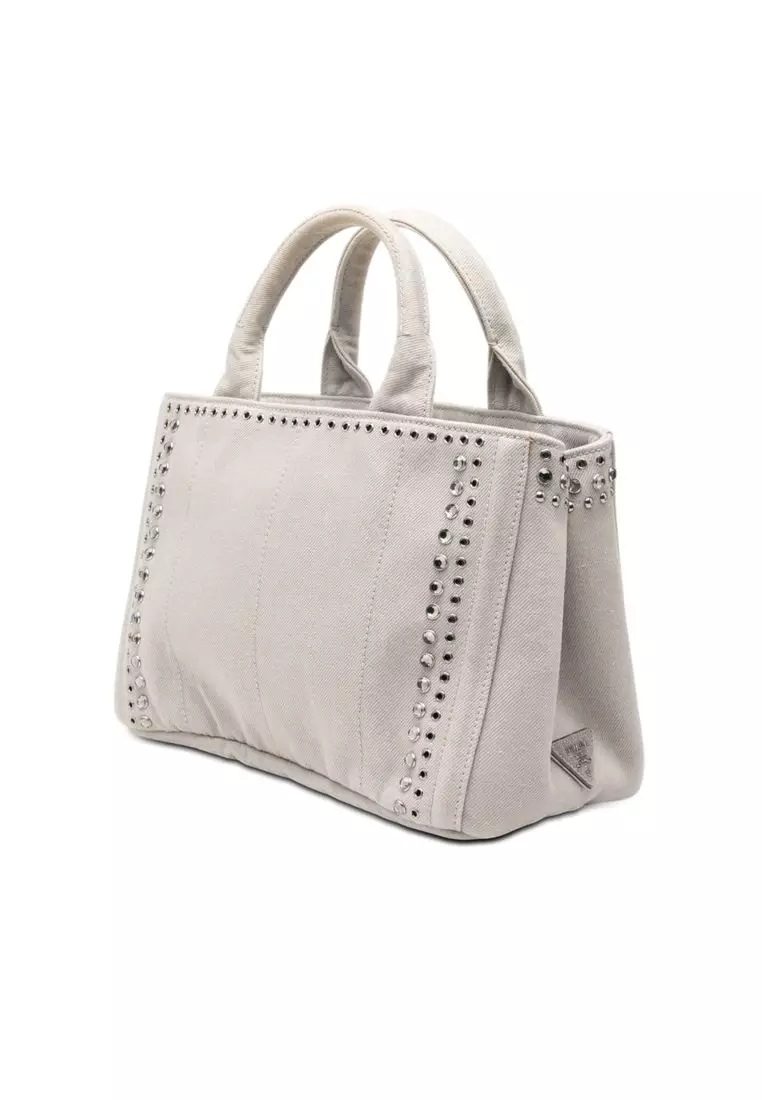 Pre-Loved Prada Small Denim Canapa Bijoux And Grommet Satchel