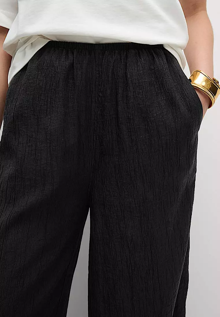 Viscose Rich Crinkle Elasticated Waist Wide Leg Trousers