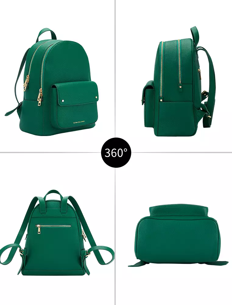 Alexandra 女式皮革双肩背包 多隔层 輕便大容量-綠色