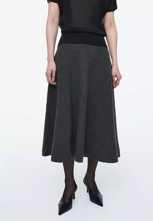 Boiled-Wool Midi Skirt