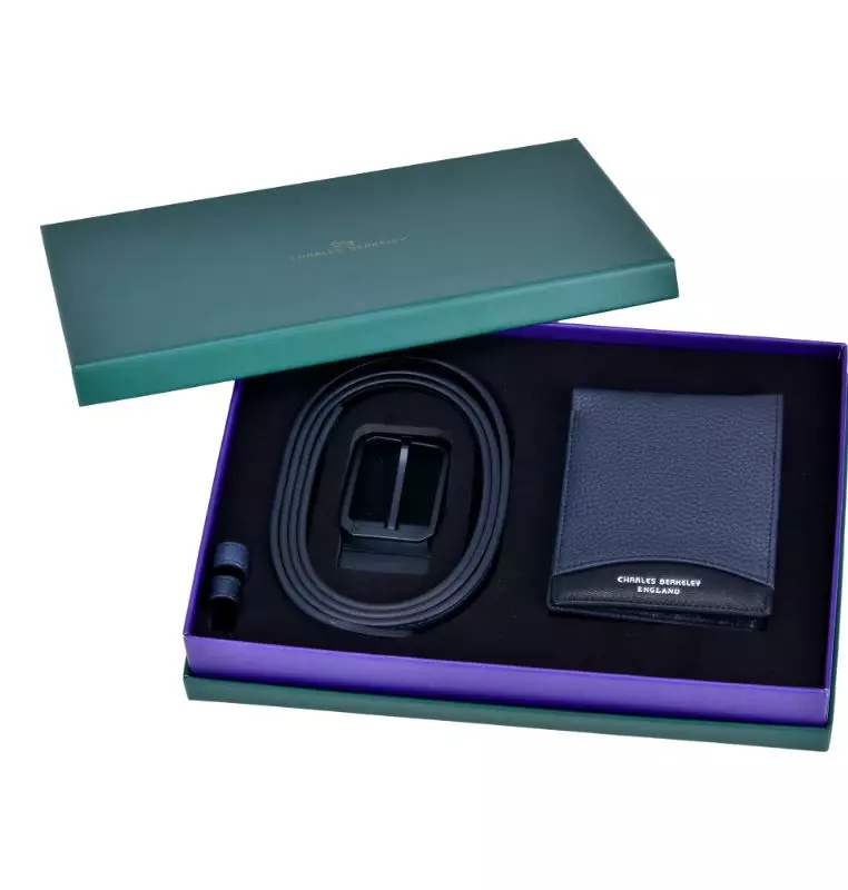 Tumbled Leather Wallet & Matte Black Buckle Belt Combo Gift Set