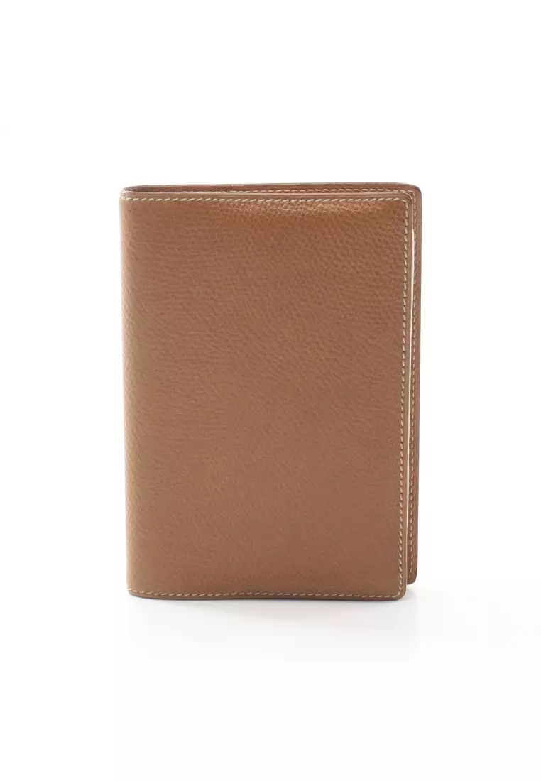 Pre-loved HERMES Agenda GM gold notebook cover Courchevel light brown ○R刻印