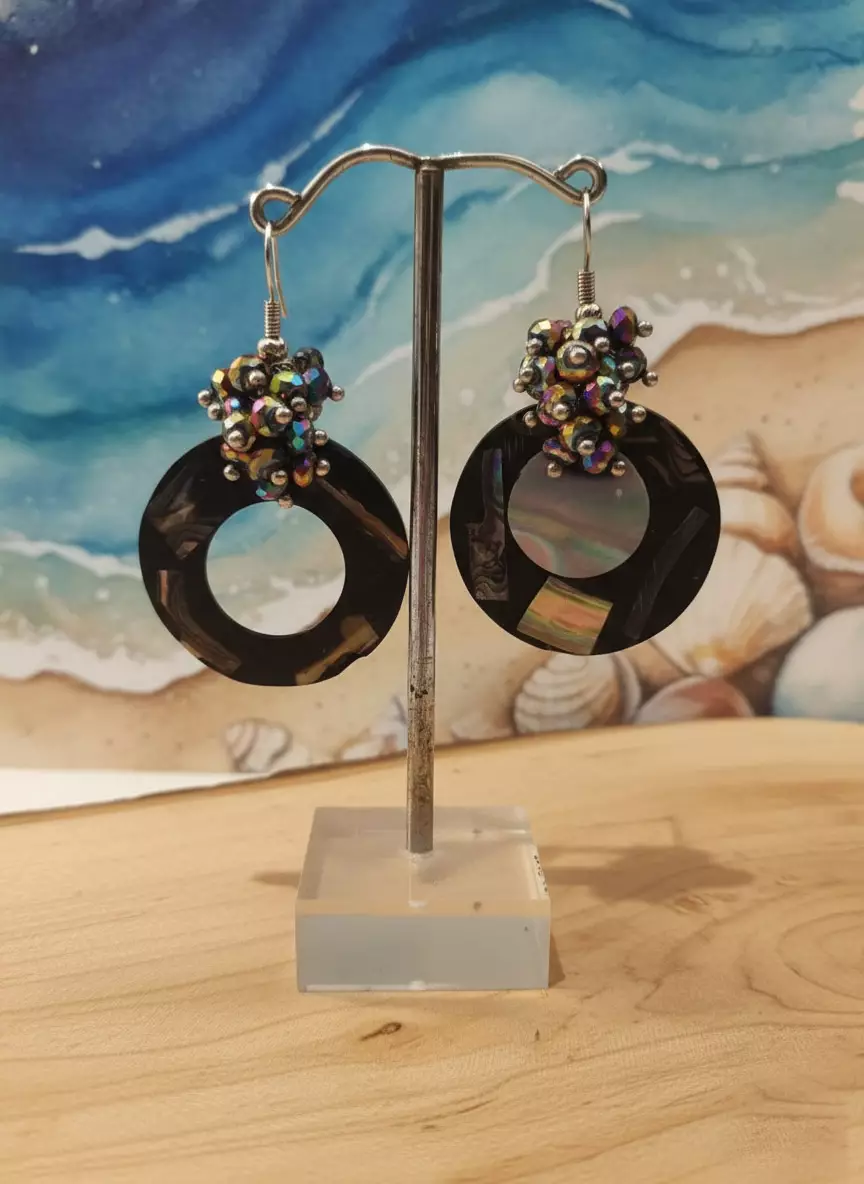 Aksesoris Anting Wanita Beaded Crystals Shells Embellish Earring Peacock Blue &  Multicolour