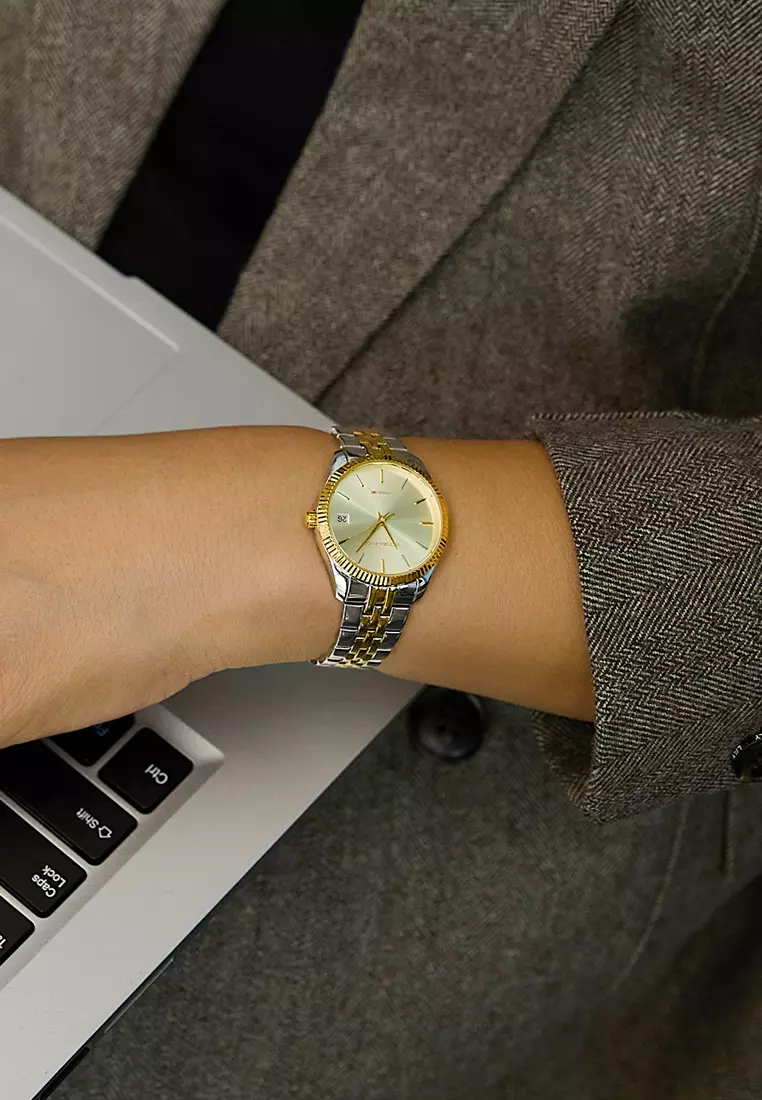 Women's Watch 32mm Gold Round Dial Stainless Steel Strap Calendar Function Rose Mary-Gold