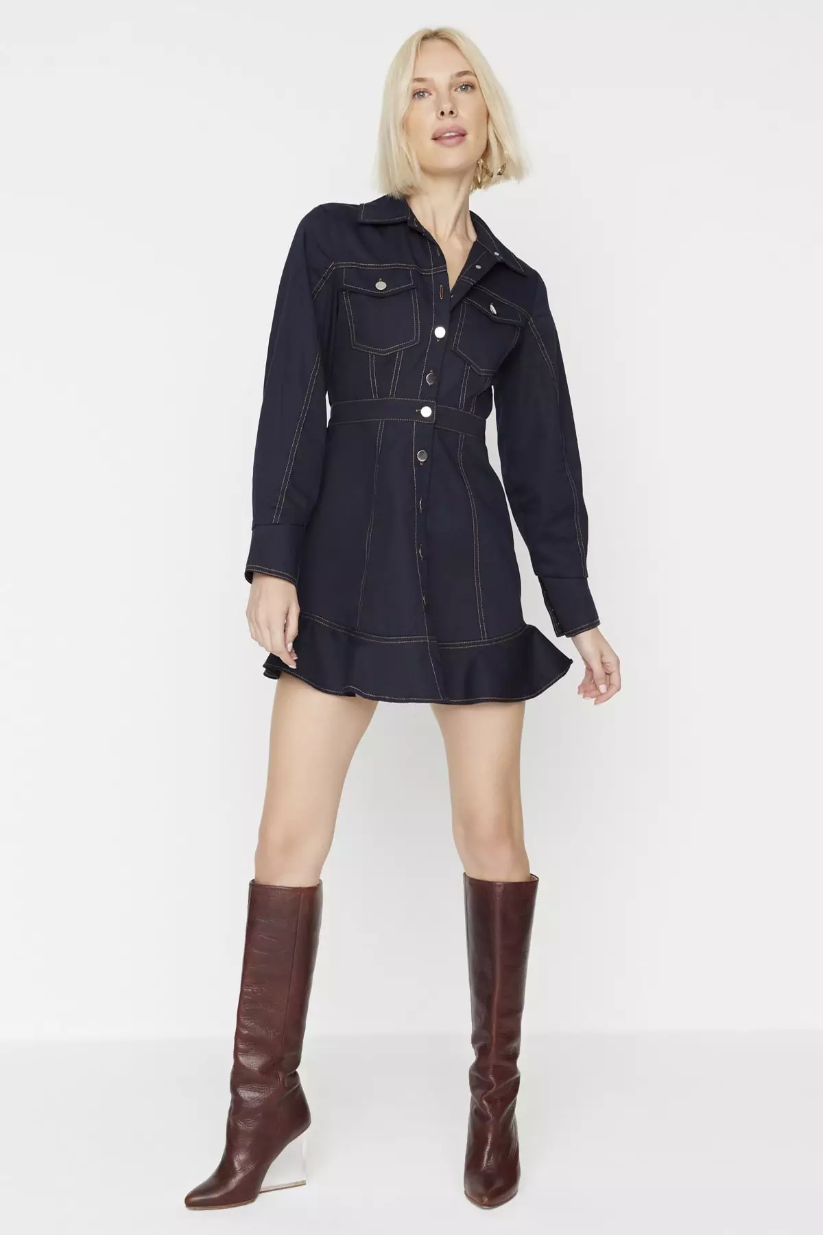 Button Detailed Woven Shirt Dress