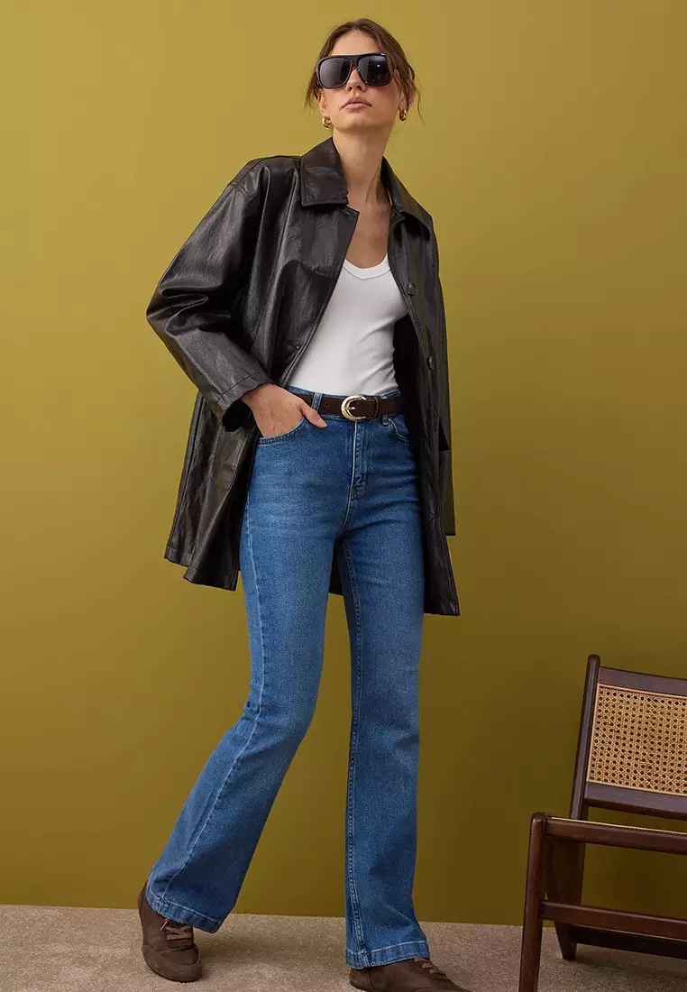 Blue High Waist Flared Jeans Twoaw26Je00047