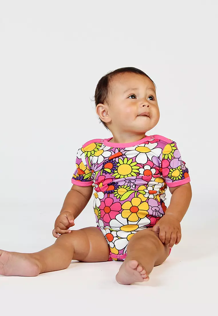 Short-sleeved baby body with flowers