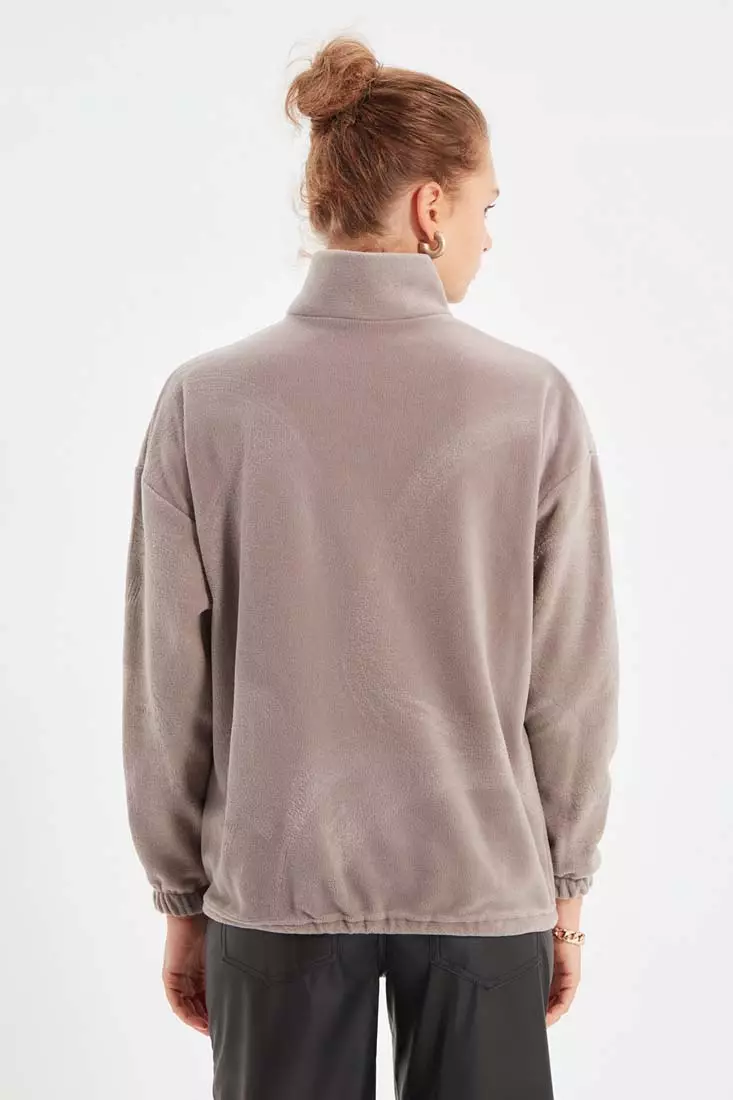 Zipper Detail Fleece Knitted Sweatshirt