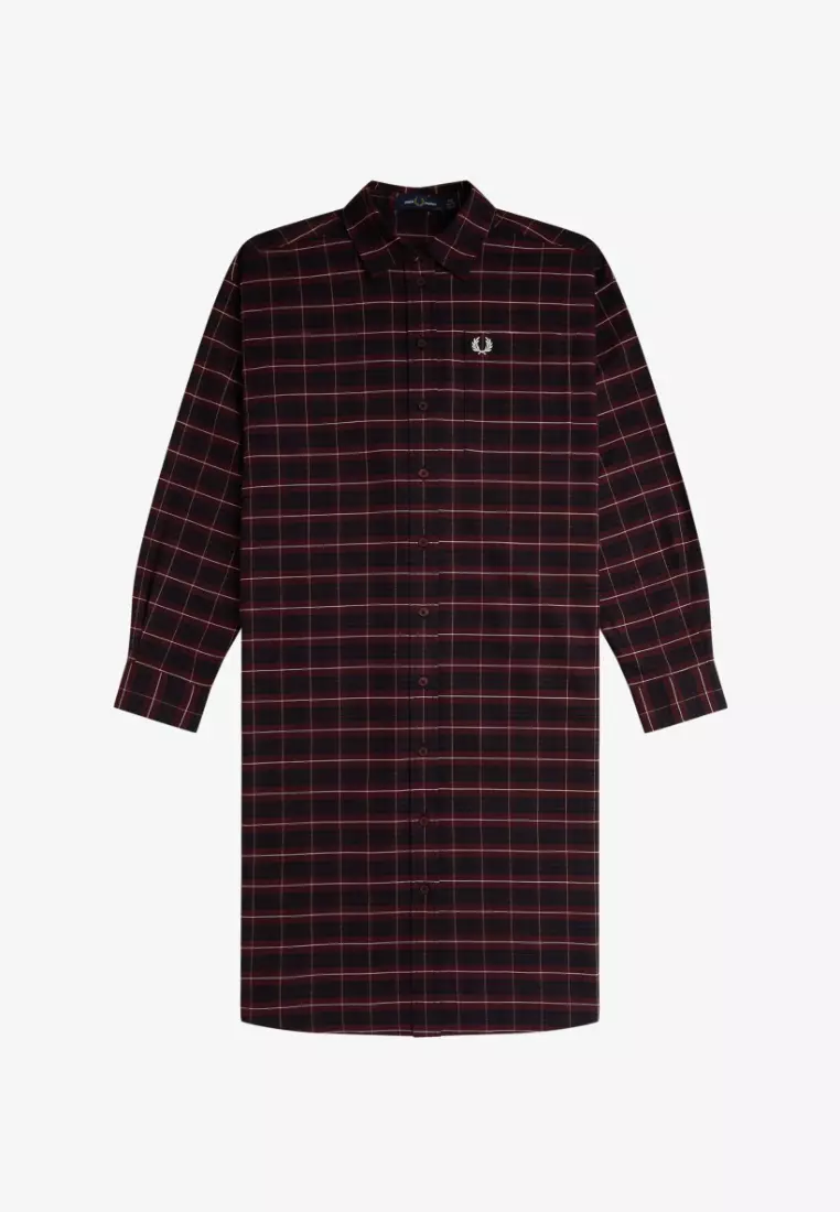 Fred Perry D8176 Check Oxford Shirt Dress (Oxblood)