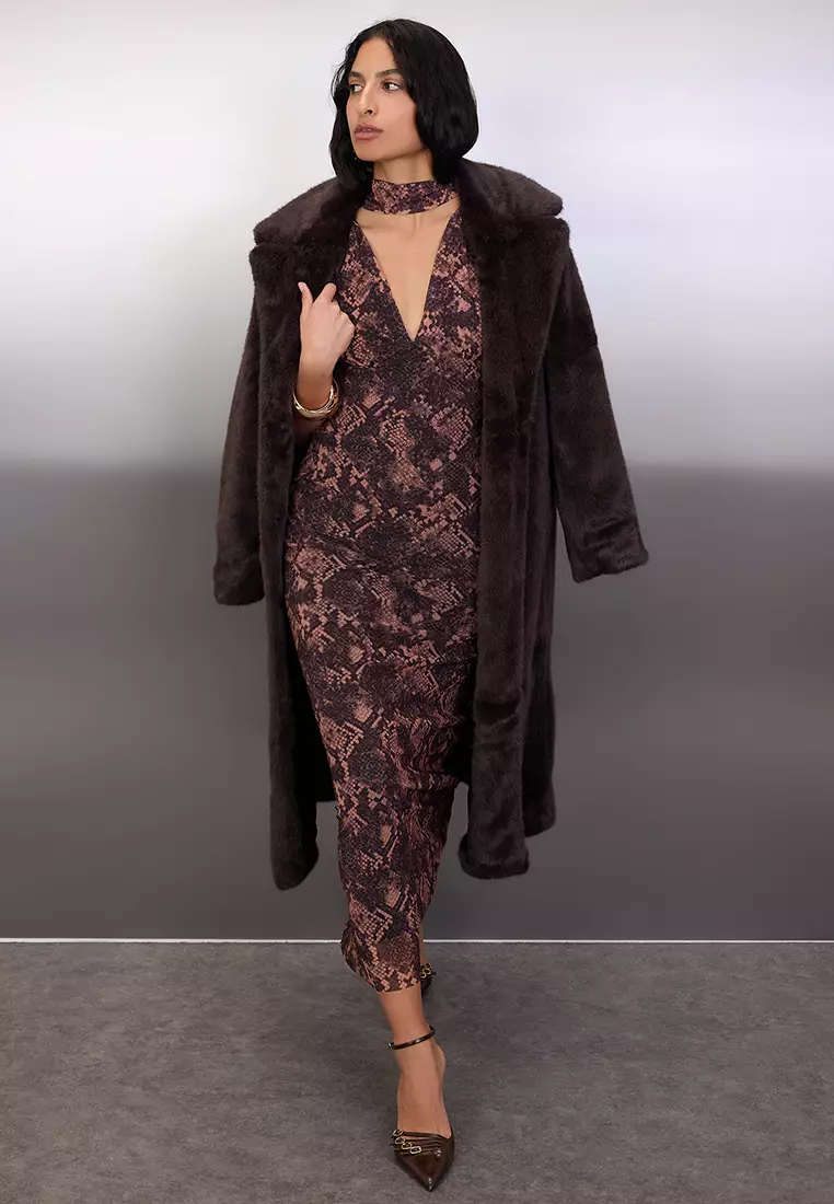 Multi-Colored Animal Scarf Knitted Tulle Maxi Lined Stylish/Evening Dress Tpraw26El116