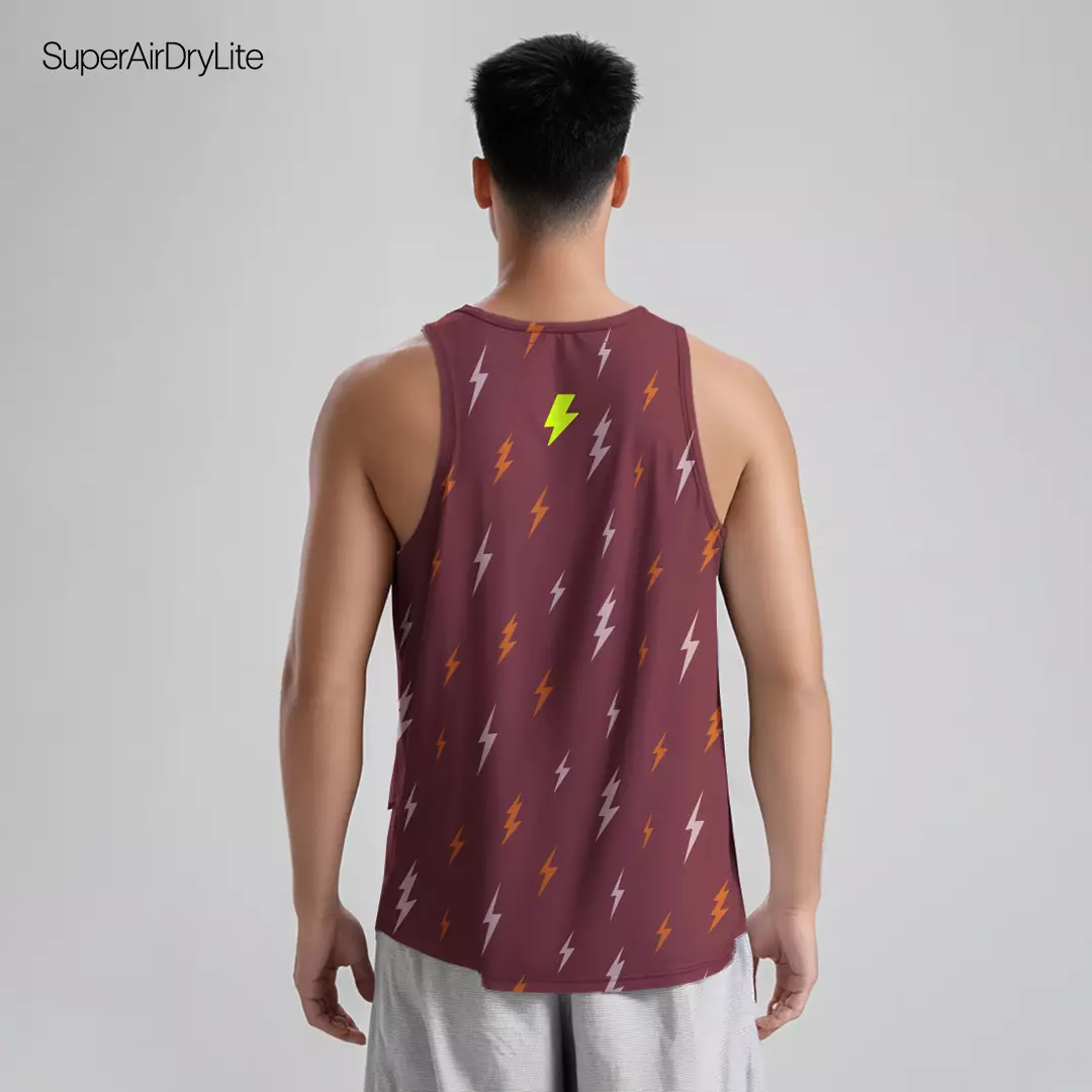 MSB10 Kaos running singlet Pria superairdrylite TdBolt "lighting rain" maroon