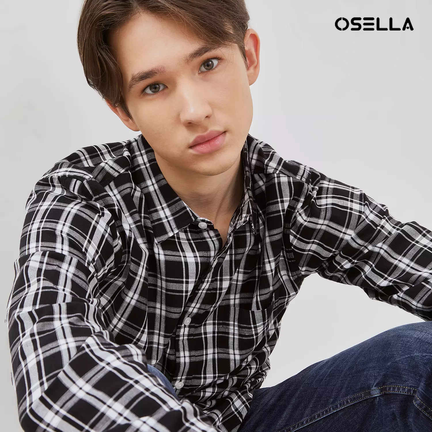 [NEW] Osella Albon Checkered Regular Fit Long Sleeve Shirt In Black And White 2037401843 | Kemeja Lengan Panjang Pria