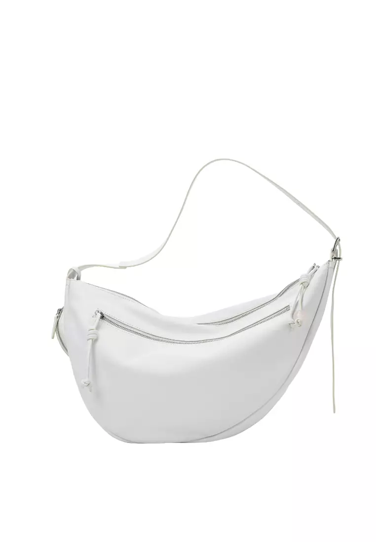 Asymmetric Crescent Hobo Bag - White