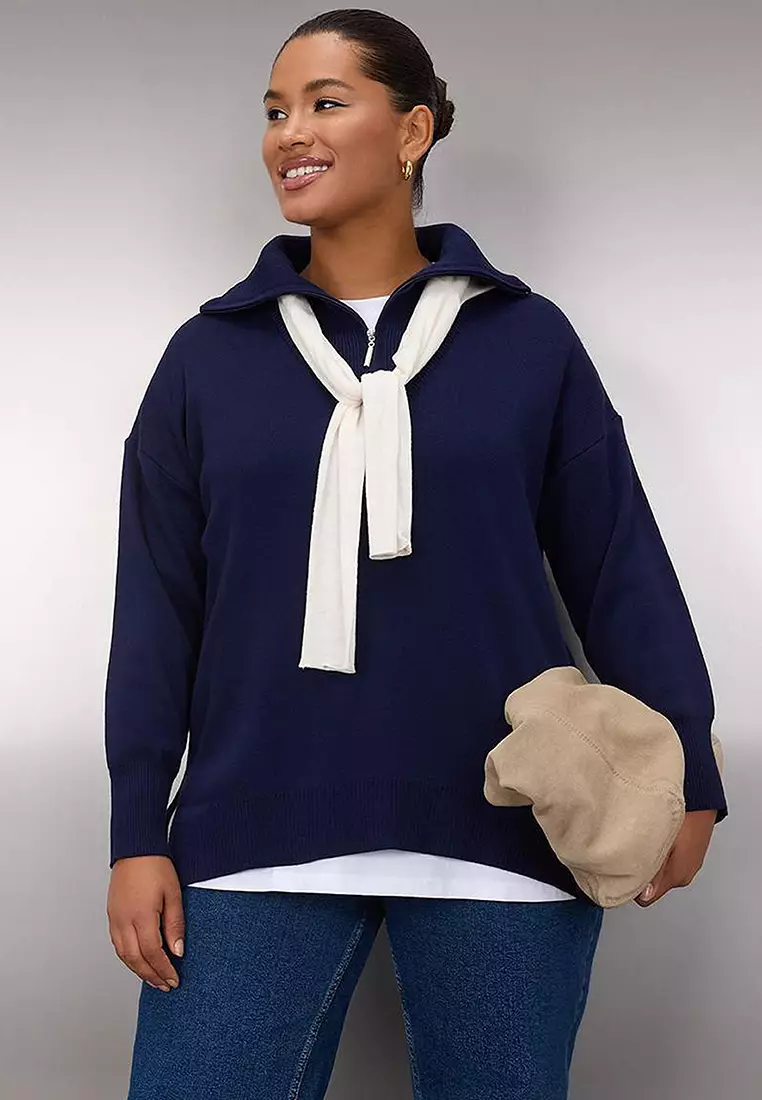 Plus Size Zip Neck Sweater
