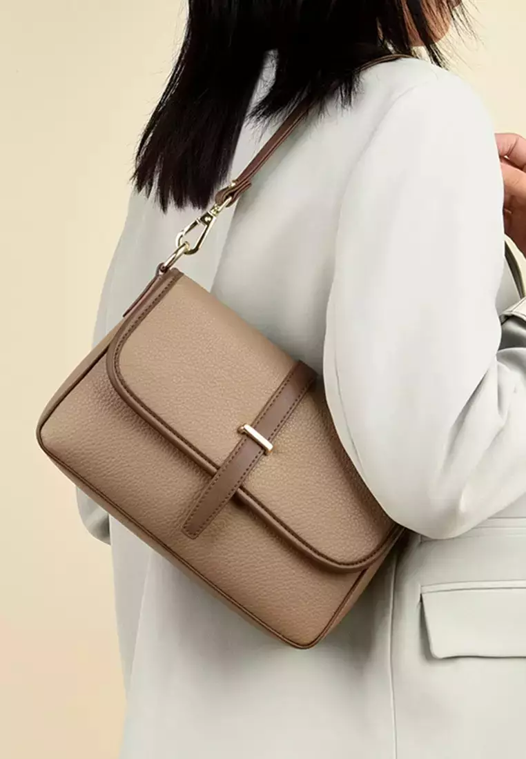 Color Matching Faux Leather Three Way Shoulder Bag