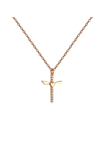 ZITIQUE gold Women's Heart with Wings Cross Necklace - Gold 6404EACAFC38B6GS_1