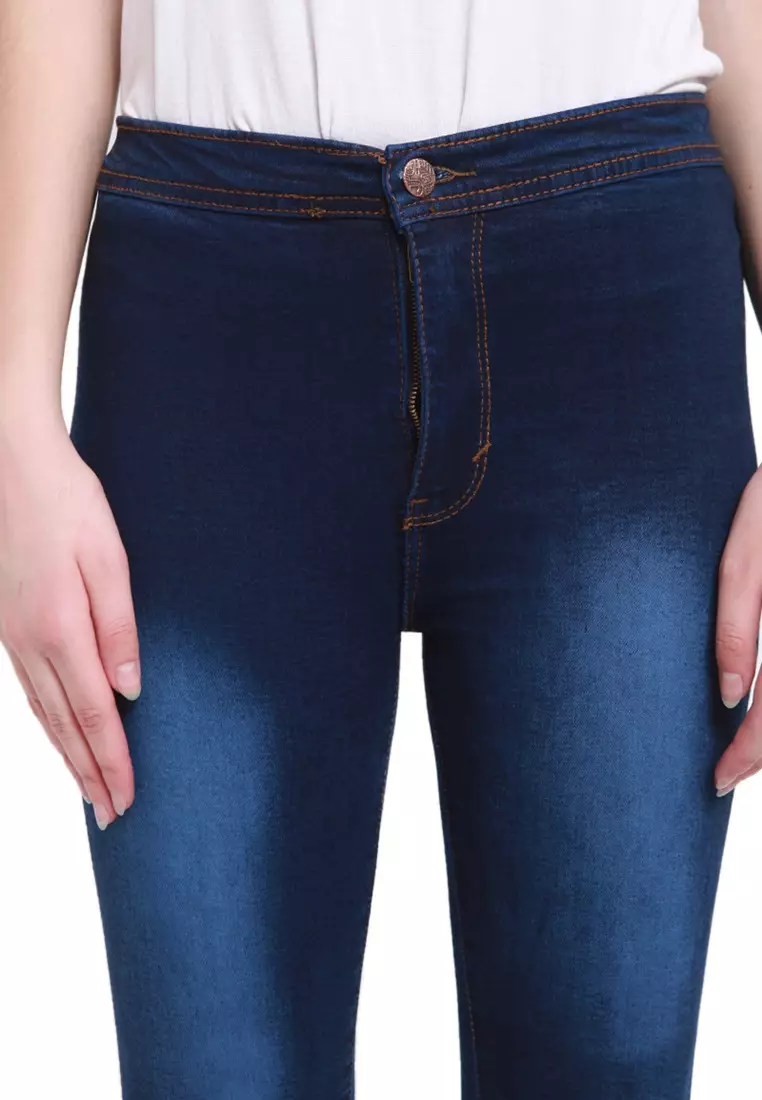 Celana High Waist Skinny Jeans Bawahan Wanita Premium Quality - Navy