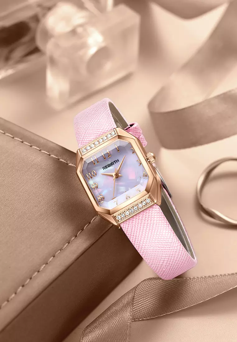 Jam Tangan Wanita Korea Fashion Anti Air Original Tali Kulit Jam Tangan Cewek pinkwhite