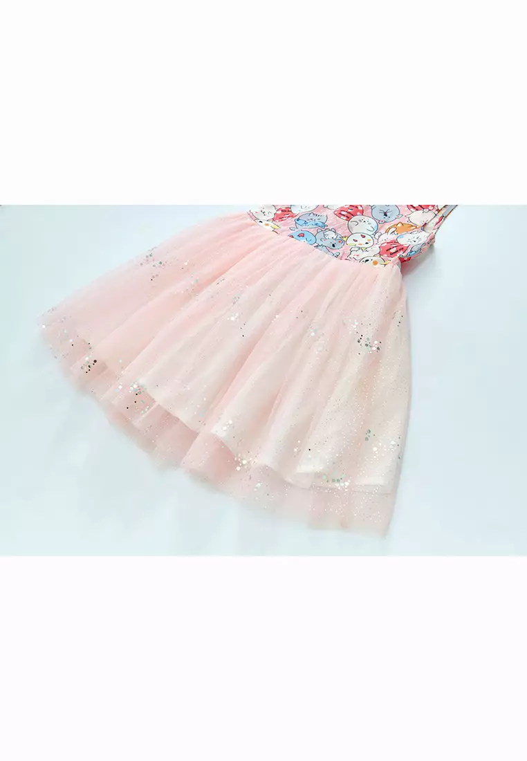 Purrfect Family Paws Baby Kids Girl Sleeveless Pink Cats Voile Cheongsam Dress Family Wear 0814
