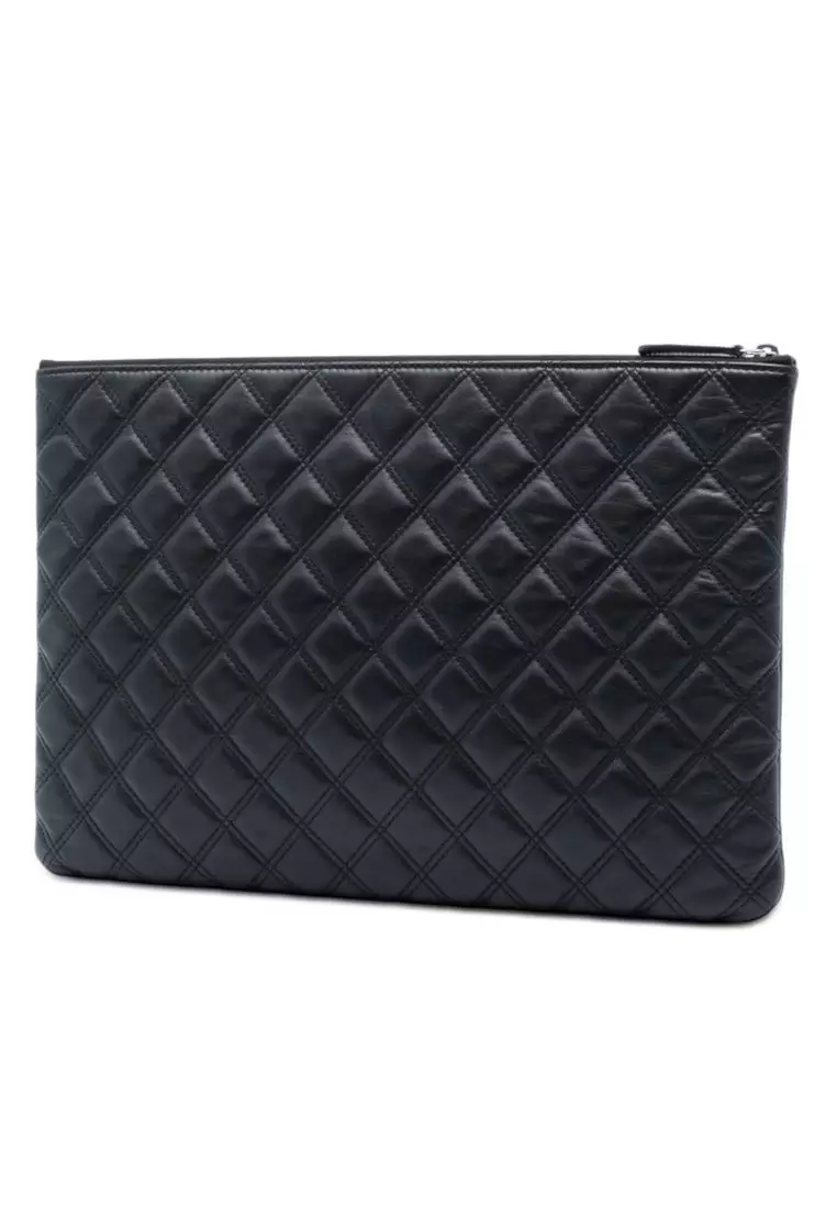 Pre-Loved Chanel Large Quilted Lambskin Double Stitch O Case Clutch