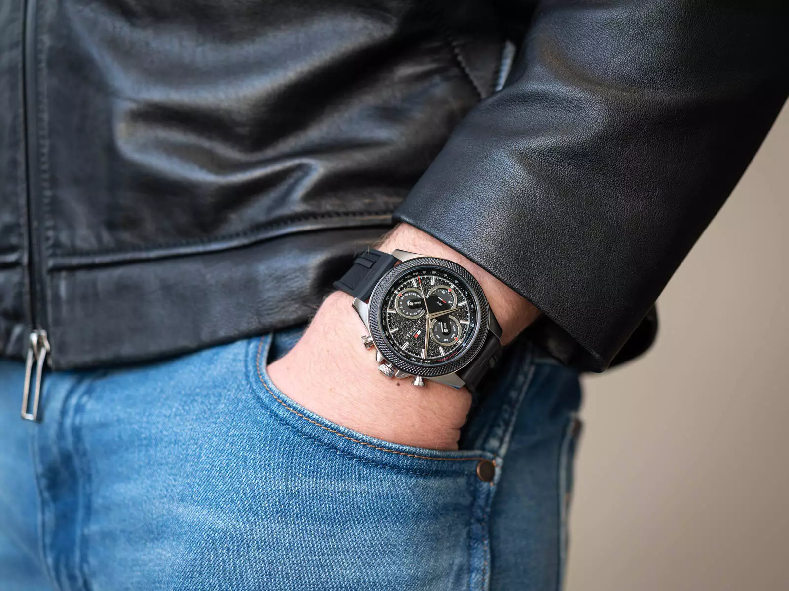 Tommy Hilfiger Men's Clark Black Stainless Steel Racing-Inspired