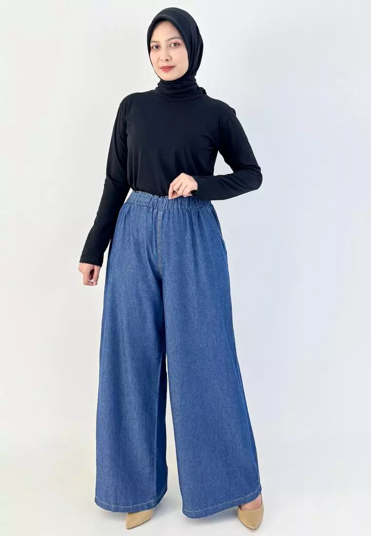 Wella Palazzo (Celana Panjang Bawah Lebar) Panjang 106 cm Biru Tua