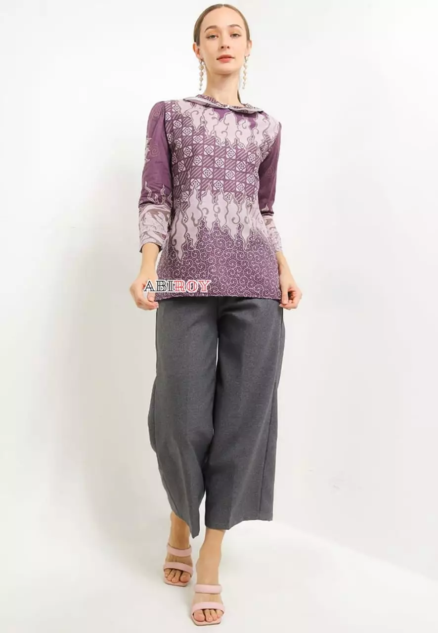Blouse Batik Megadhirya Ungu Premium Slimfit Elegant NLN