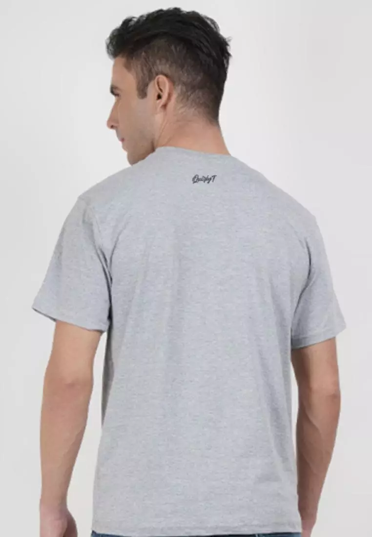 熊猫图案灰色棉质短袖圆领休闲 T 恤