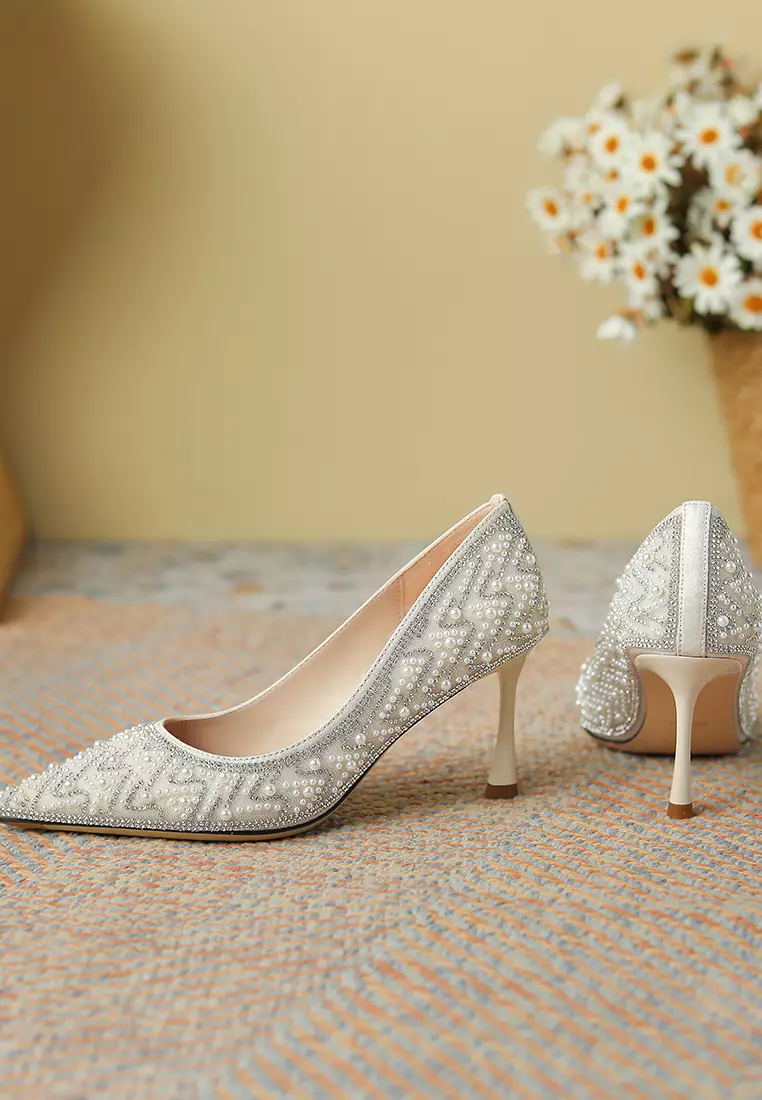 7CM 尖頭水鑽珍珠婚鞋 XJ3389-28