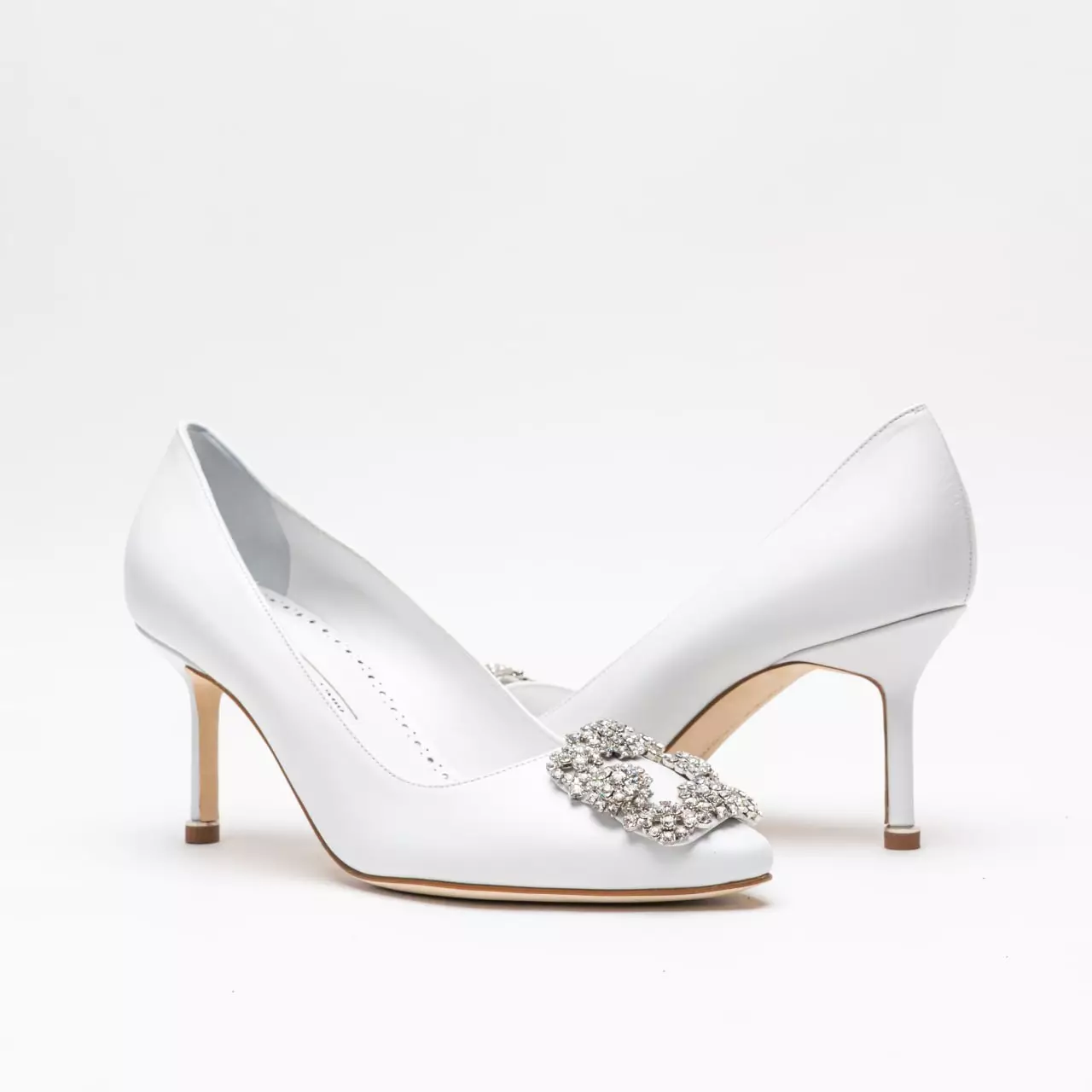 Hangisi 70 Calf Leather Pumps with CLC Crystal Buckle White