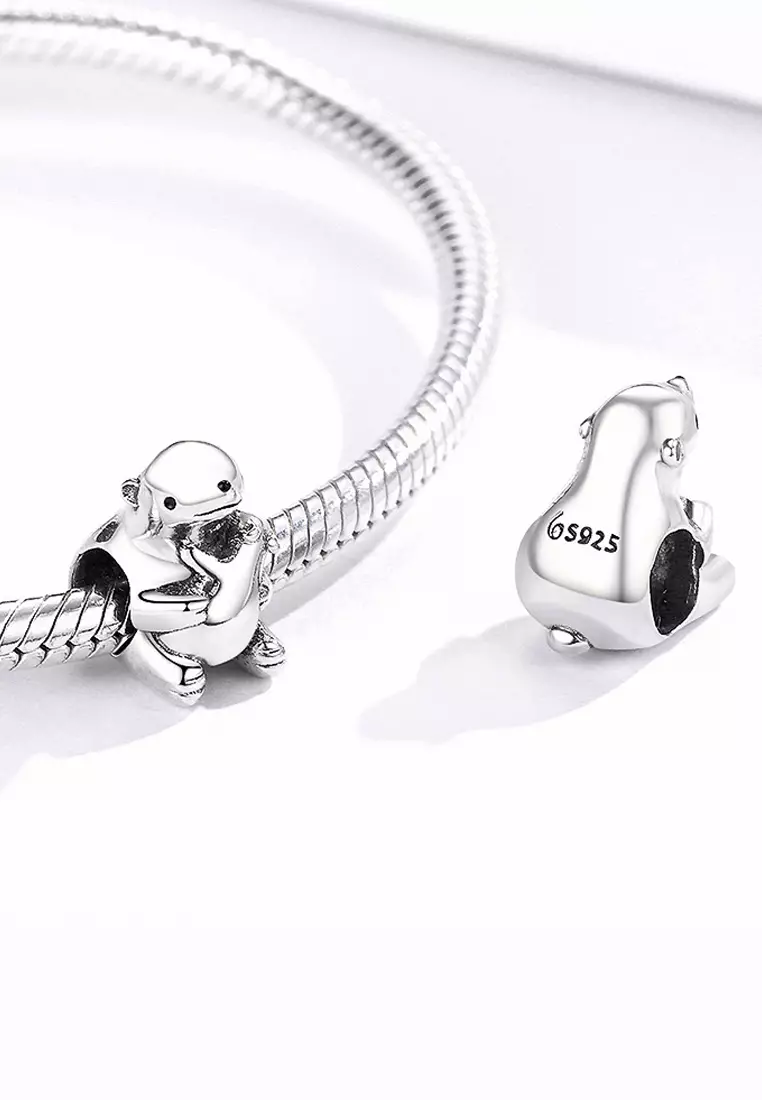 Solid 925 Sterling Silver Baby and Mama Beaver Animal Hugging Charm