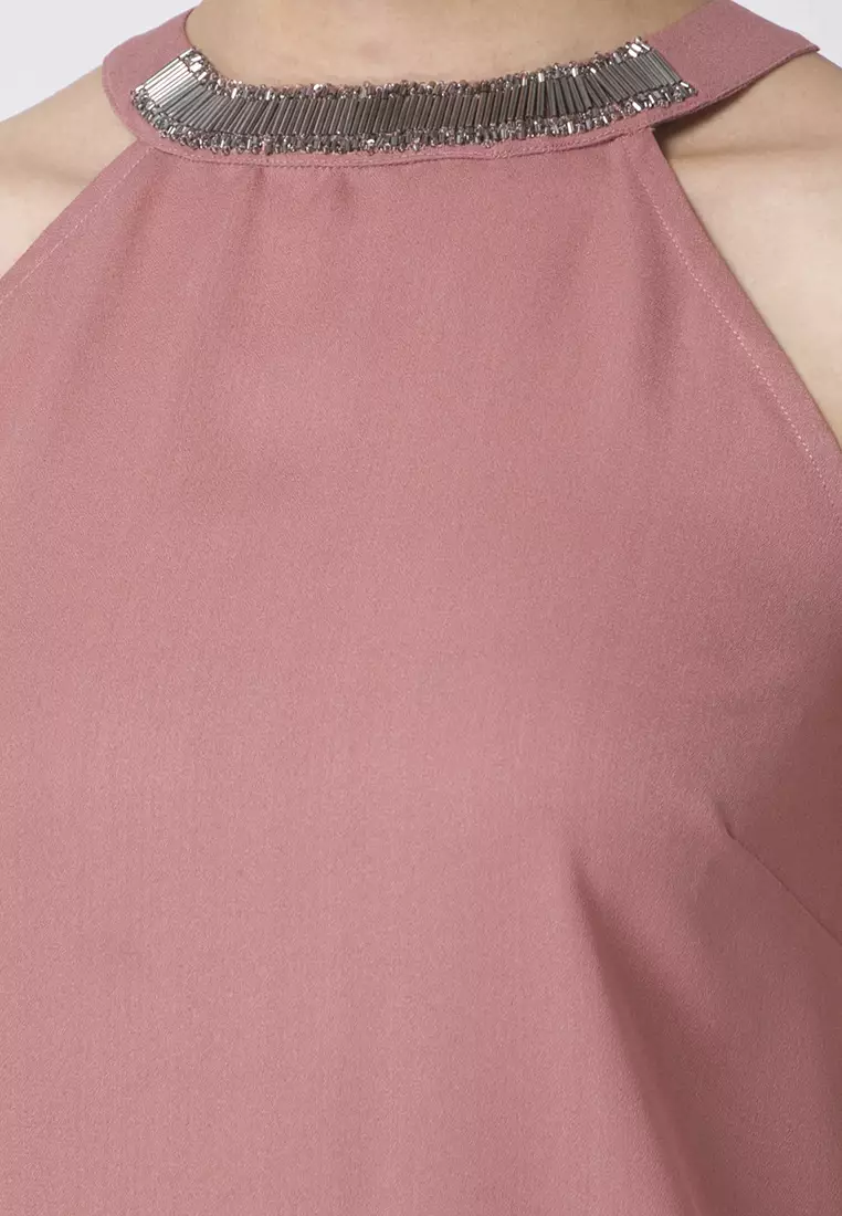 Dusty Pink Embellished Halter Top