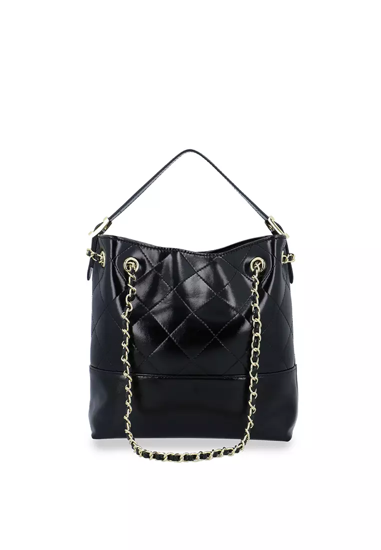 The Aurora Quilted Top Handle Bag - Black