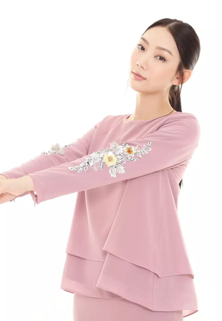 Gloria Kurung Kedah Modern in Dusty Pink