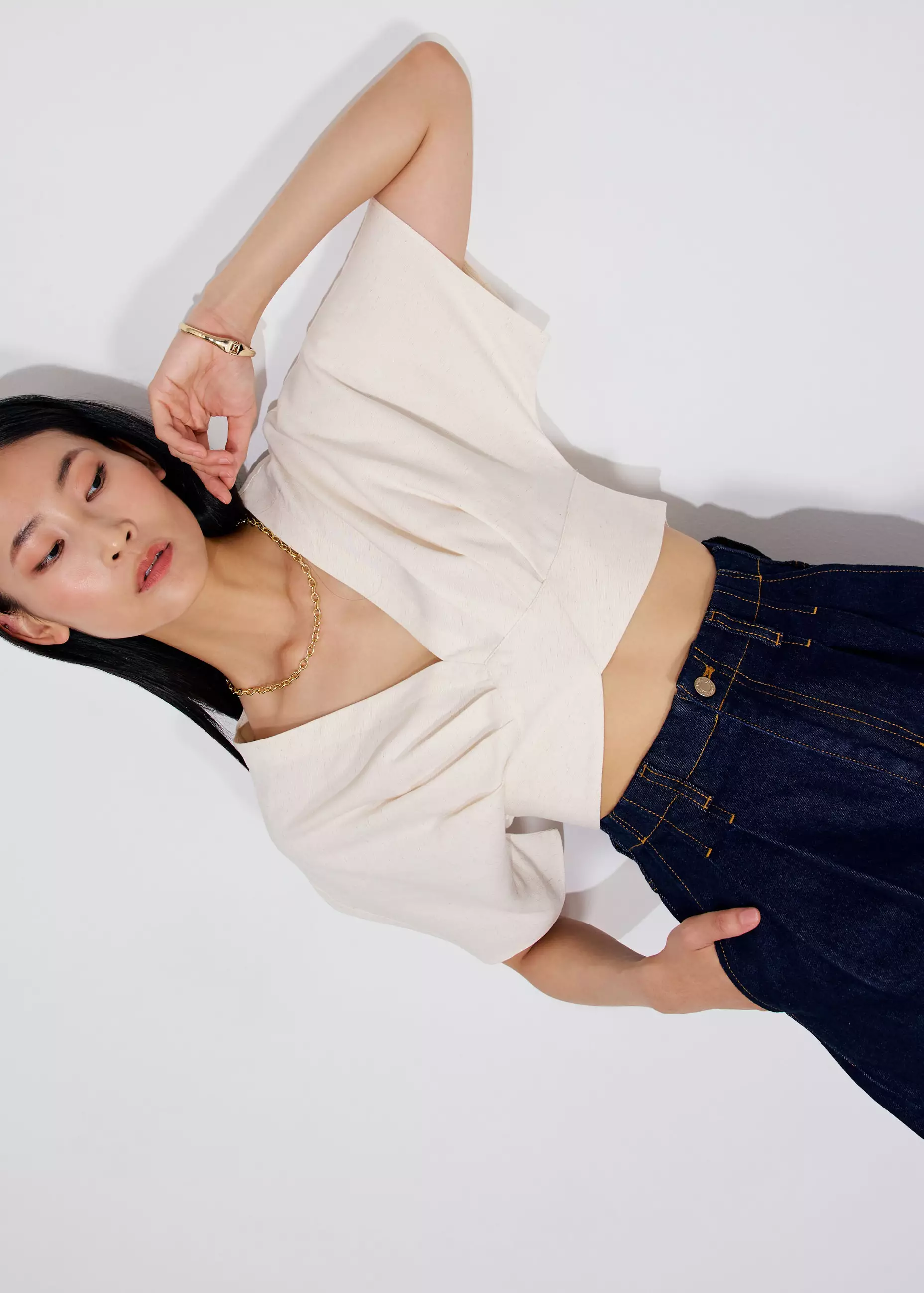 Atasan Wanita - V-neck Kimono Sleeve Crop Top