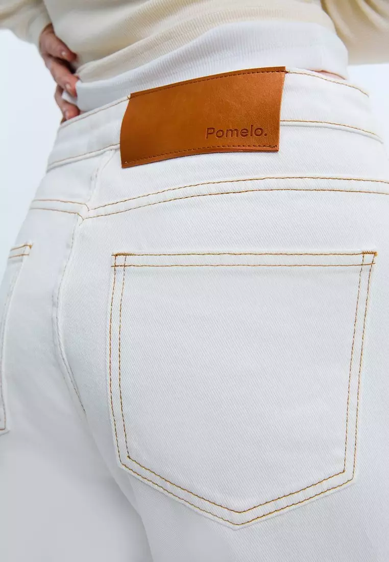 High Waist Straight Leg Jeans - White