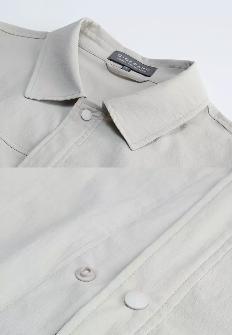 Korea Collection Men's Stretchy Nylon Cargo Pocket Short Sleeve Loose Shirt 01045521