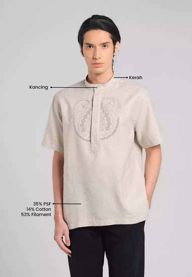 MANZONE X Adipati Dolken - Kemeja Koko Lengan Pendek Pria Hosam Comfort Fit - Brown Warna Brown