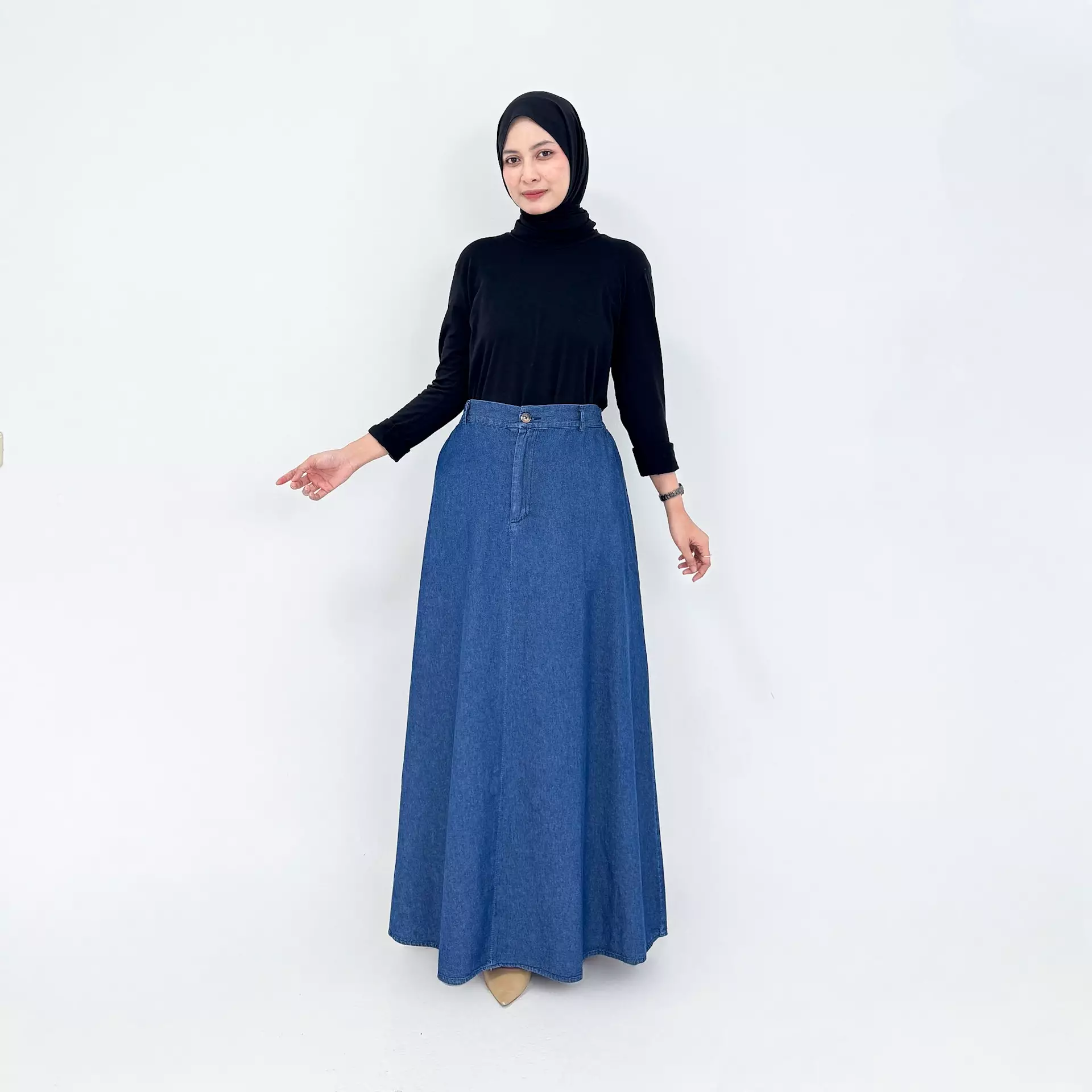 Rok Panjang Wanita - Salsabila Denim Flare Skirt