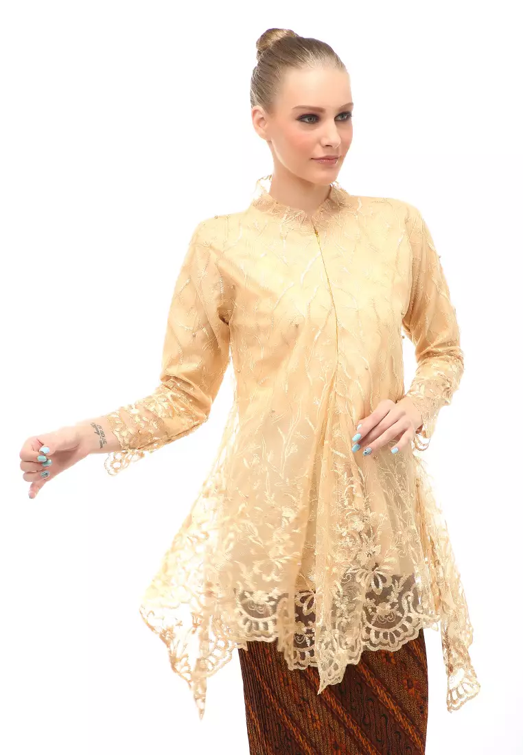 Kebaya Tunik Atasan Wanita Design Tulle Premium Quality - Yellow