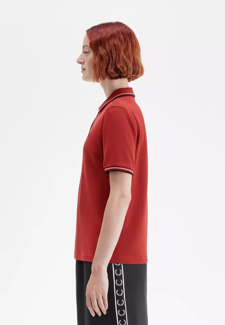 Fred Perry G3600 Twin Tipped Fred Perry Shirt (Burnt Red / Putty Pink / Black)