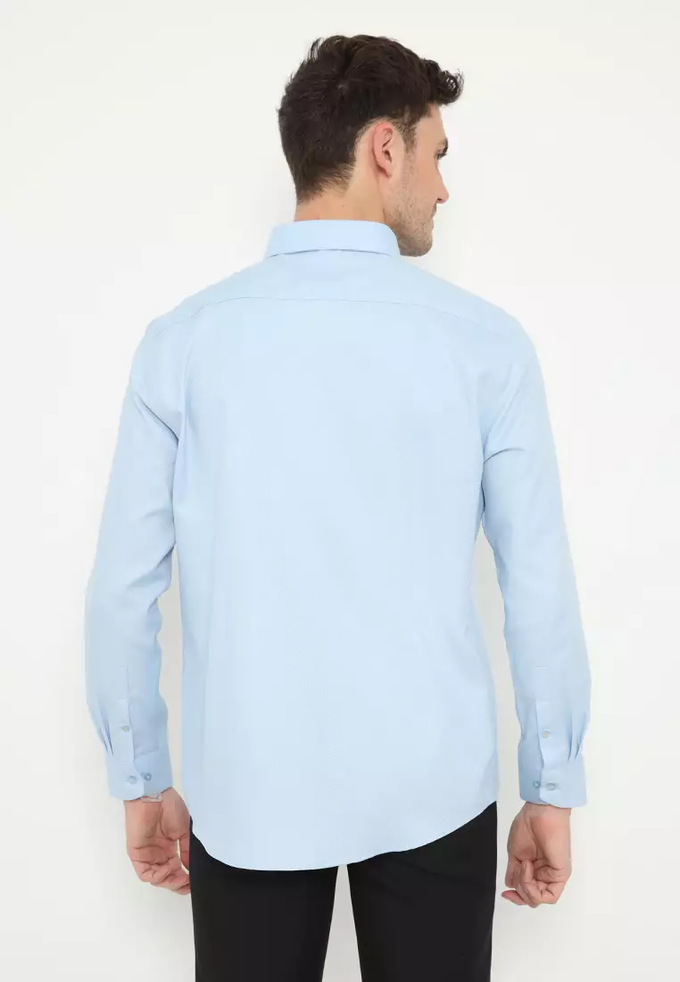 Jobb Brioni Kemeja Pria Lengan Panjang Regular Fit Biru