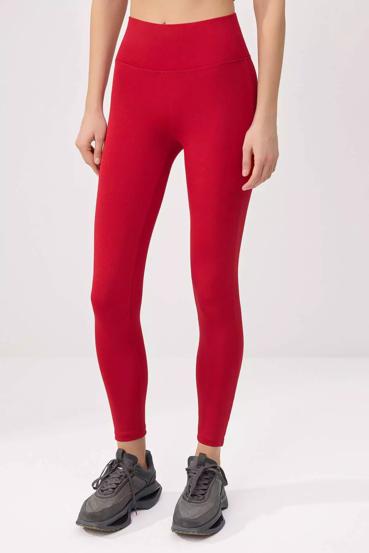 Red Wide Waist Elastic Extra Gathering Full Length Knitted Sports Leggings Twoaw21Ta29
