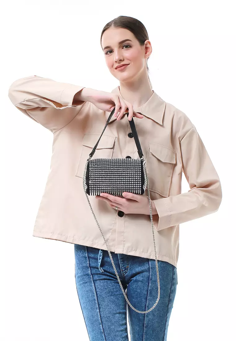 Eilaria Tas Selempang Wanita Shoulder Bag Desain Elegant Material Leather ORIGINAL - Silver