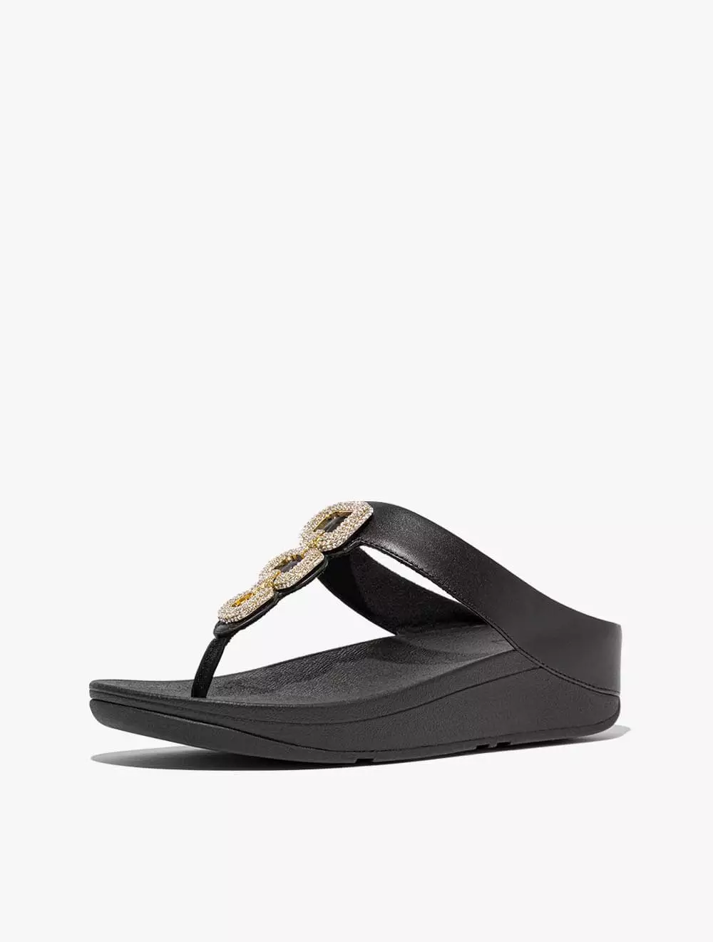 Fitflop Fino Crystal-Chain Leather Toe-Post Sandals - Black